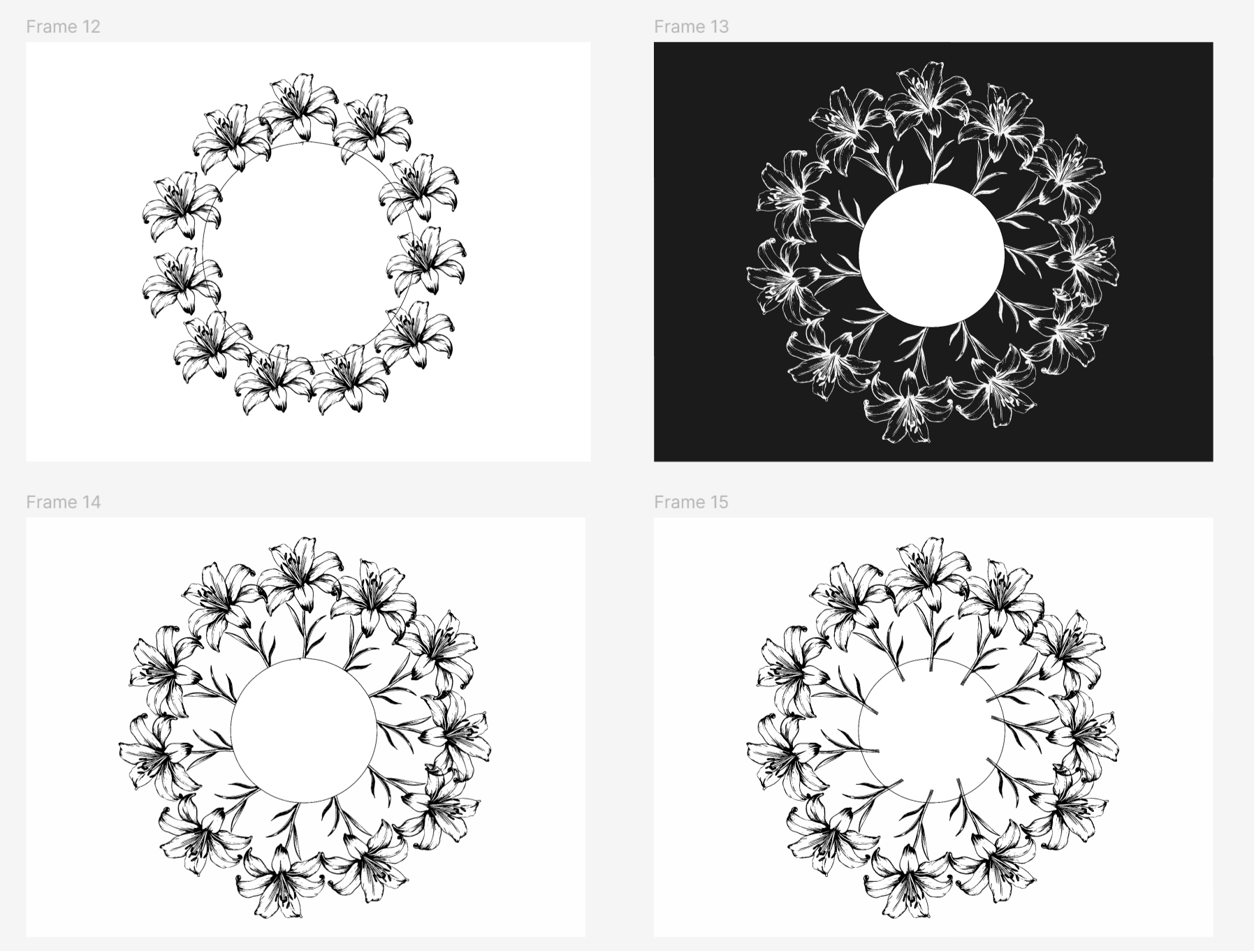 Sketches of flower bouquet layouts